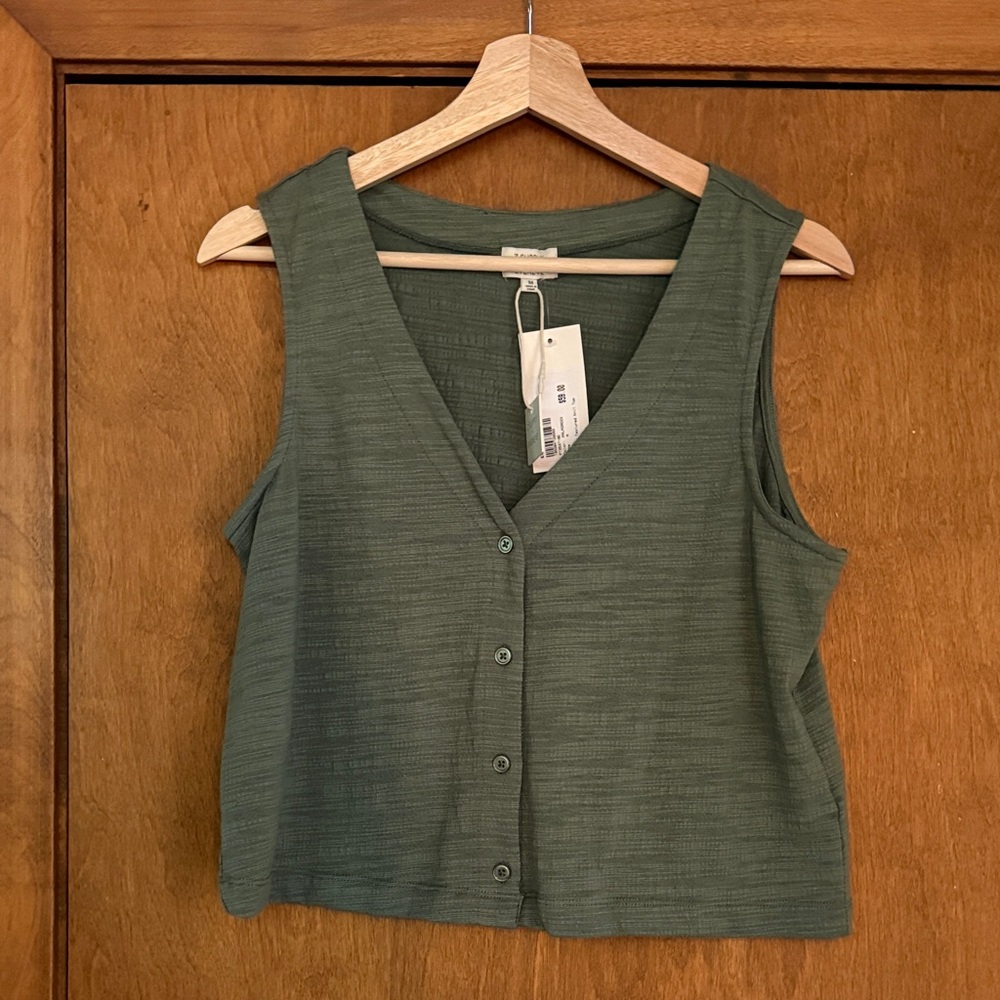 Z Supply Forest Green Button-Up Tank Top